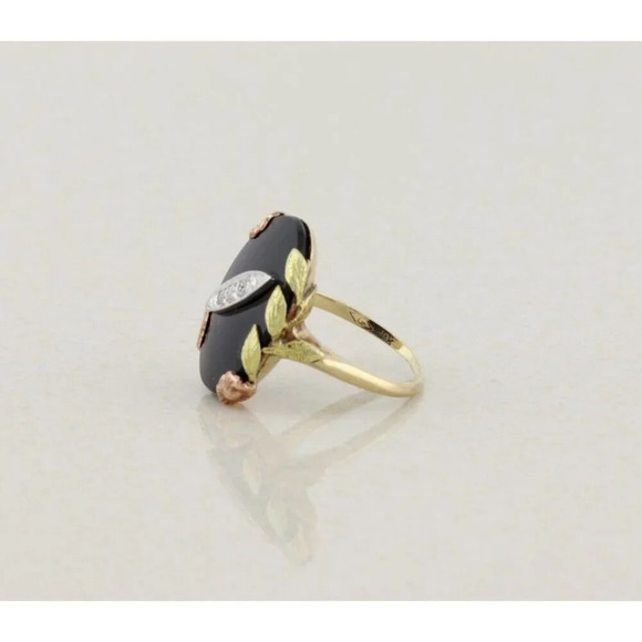 10k Yellow Gold Natural Onyx & Diamond Ring Size 6 1/4 - Picture 5 of 7